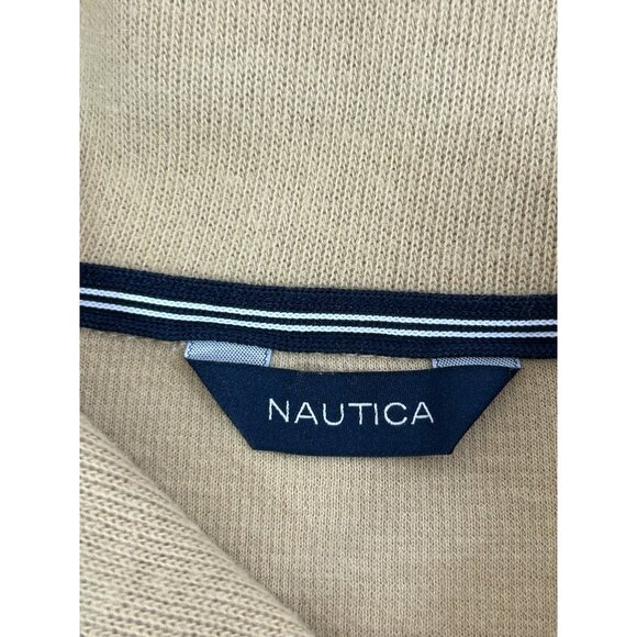 Nautica Men's Sweater Vtg Tan M  2-Button Cotton Shawl Collar Logo Long Sleeve - Picture 5 of 16